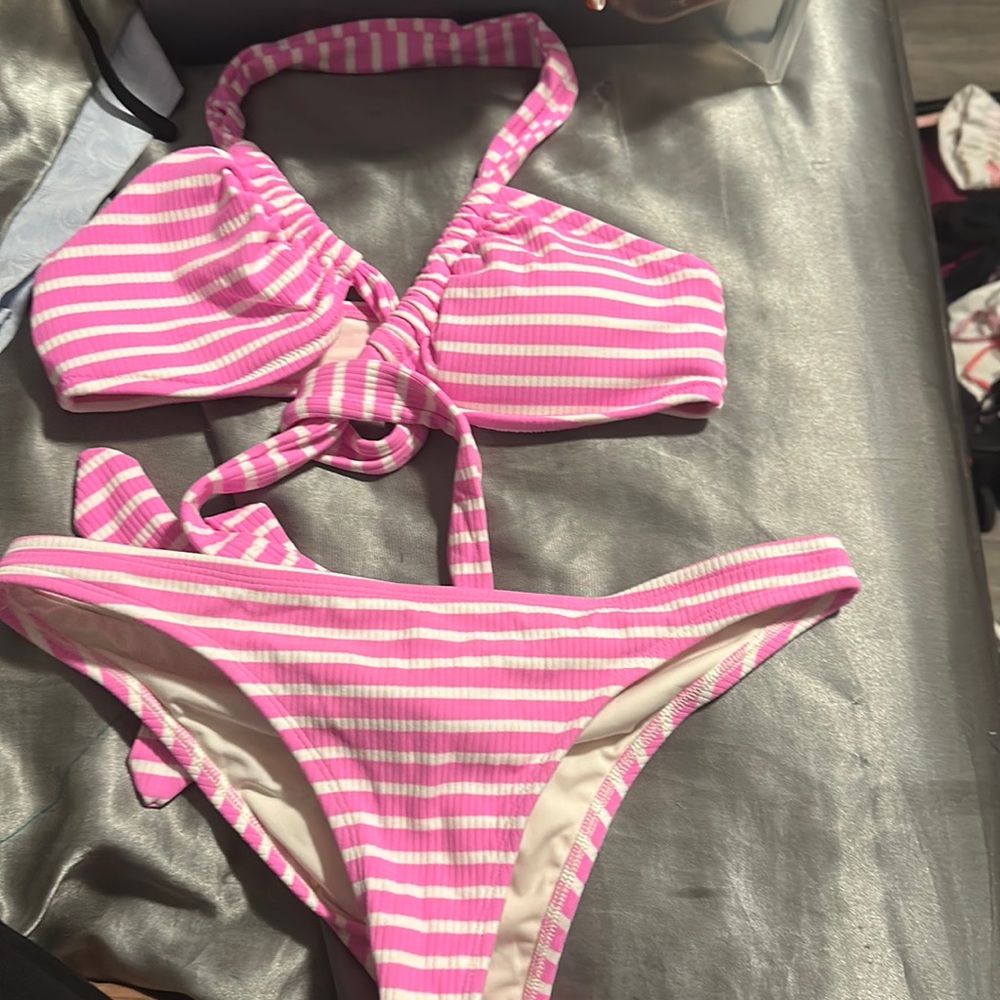 Pink and white striped aerie bikini